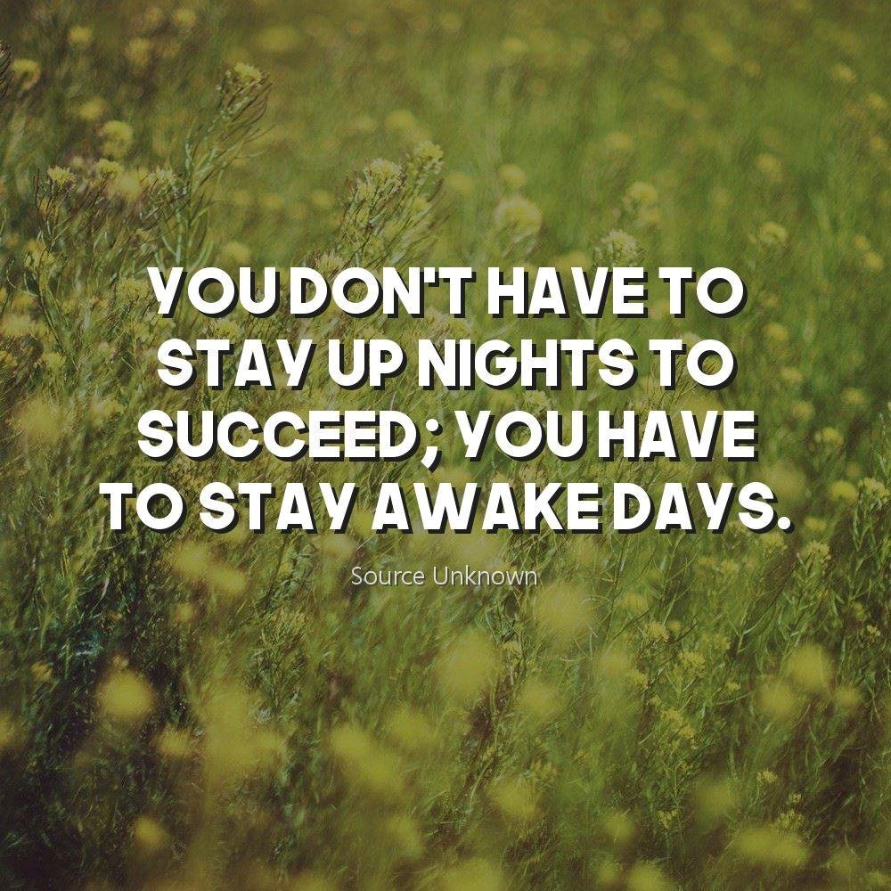 You don't have to stay up nights to succeed; you have to stay awake days.