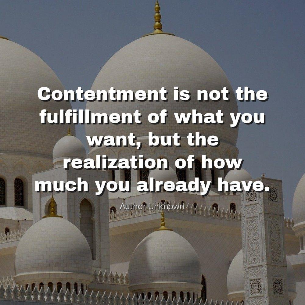 Contentment is not the fulfillment of what you want, but the realization of how much you already have.