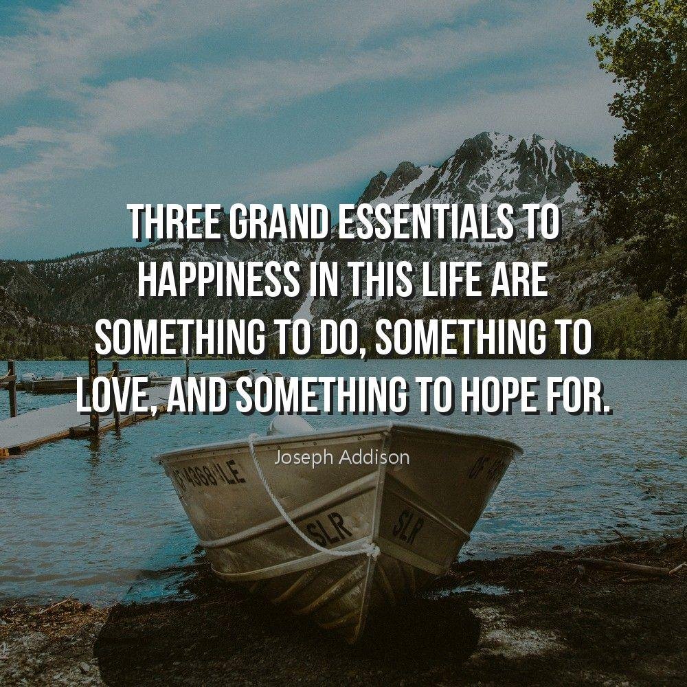 Three grand essentials to happiness in this life are something to do, something to love, and something to hope for.